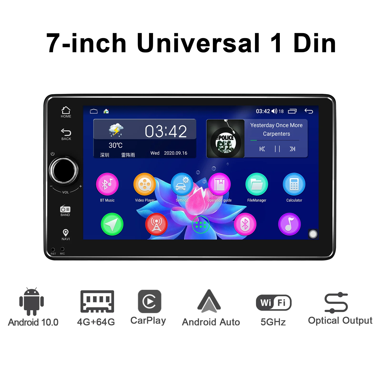 JOYING single din Android 10.0 7 inch universal head unit car radio 4GB RAM+64GB ROM autoradio RDS FM support Carplay/4G/BT/WIFI