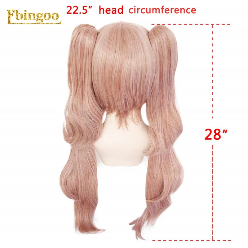 Ebingoo Danganronpa Enoshima Junko Wig Double Ponytail Pink Synthetic Cosplay Wig Long Natural Wave Wig with Bangs+Hair Cap