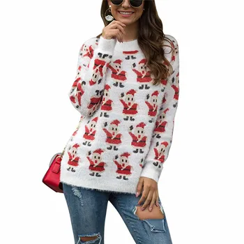 

Fashion Women's Santa Crew Neck Long Sleeve Sweater Loose Knitted Pullover Jumper Tops Autumn Winter Christmas Outfits