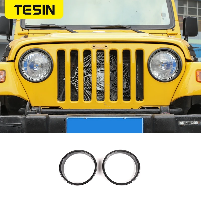 

Black 2Pcs Headlight Head Lamp Ring Bezel Cover Trim Decoration Fit For Jeep Wrangler TJ 1997-2006 Car Exterior Accessories