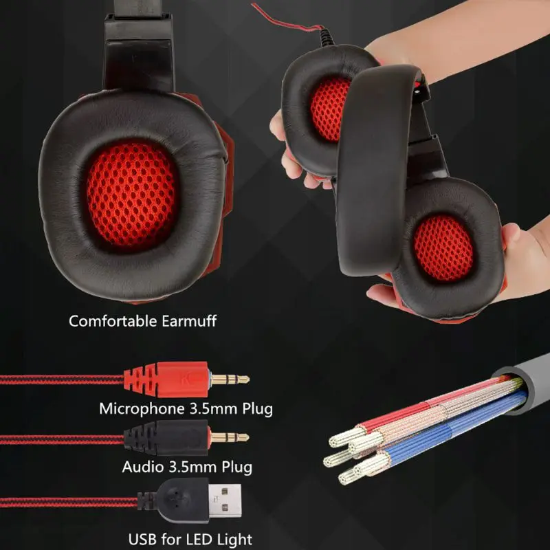 Professional Led Light Gaming Headphones for Computer PS4 Adjustable Bass Stereo PC Gamer Over Ear Wired Headset With Mi