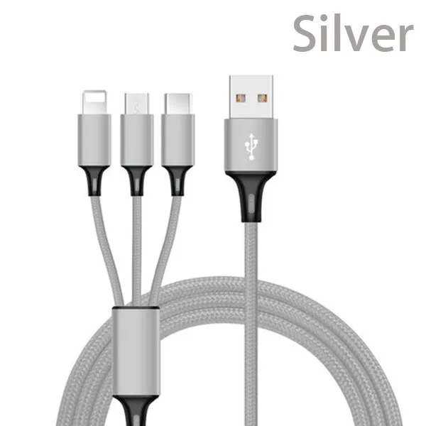 Silver 3 в 1 Micro Тип usb C мульти Зарядное устройство кабель для huawei honor 9x 8x 8c 7c обратите внимание; размеры 9 и 10 9i play 7a 7c 7x magic 2 meizu 15 16th pro 7 - Цвет: Silver
