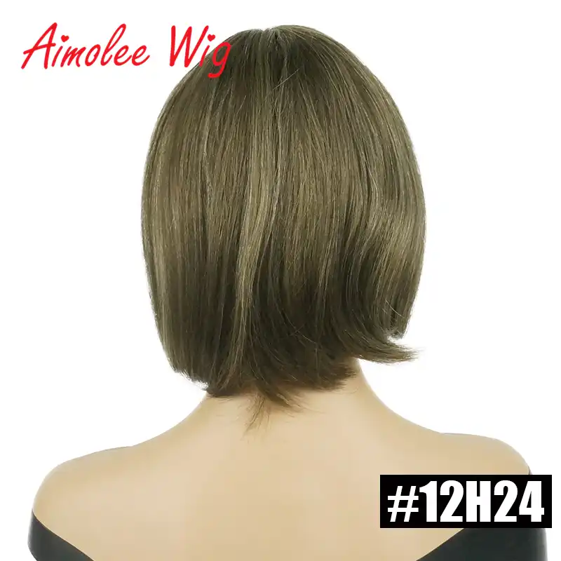 Aimolee Short Straight Bob Style Wigs With Bangs Brown Black