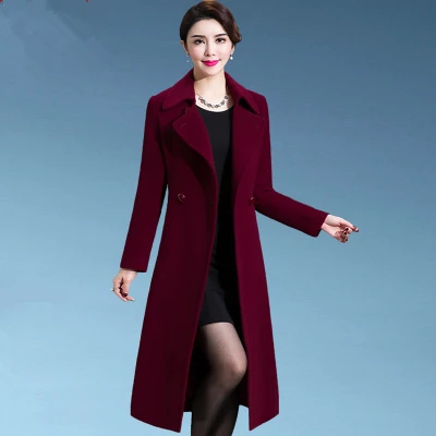 Wine red Модное шерстяное Женское пальто на осень и зиму, Новая Элегантная Женская куртка, длинное шерстяное пальто высокого качества, большие размеры, шерстяная куртка 5XL - Цвет: Wine red