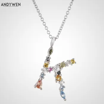 

ANDYWEN 925 Sterling Silver K Y Alphabet Initial X Z Pendant Name Letter 26 Luxury Women Crystal Jewelry Birthday Jewelry
