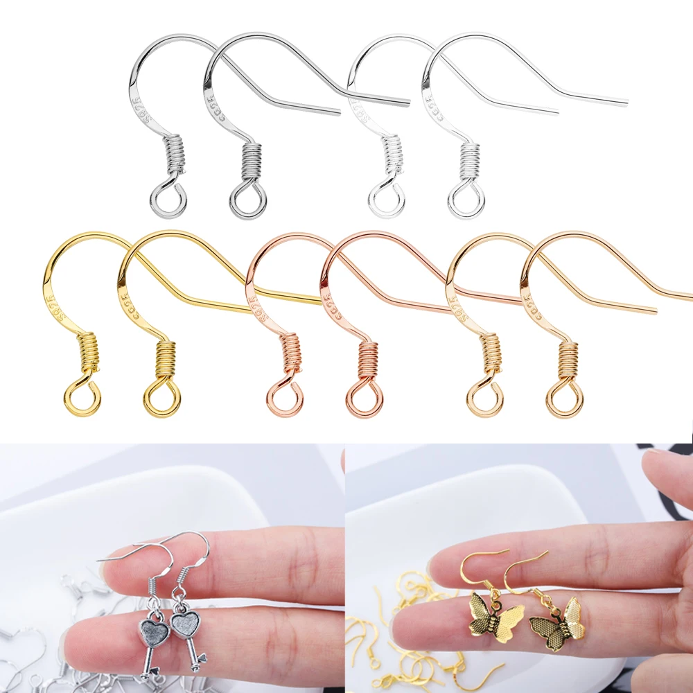

50Pcs/lot 0.6x15mm Hypo Allergenic Earring Hooks French Ear Wires Fish Hook With Coil For DIY Jewelry Making Accessories Finding