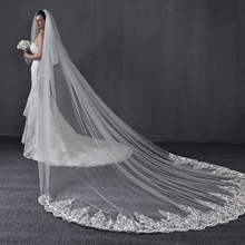 2 яруса 4 м Соборная свадебная вуаль белого цвета слоновой кости винтажная кружевная свадебная фата под заказ с гребнем