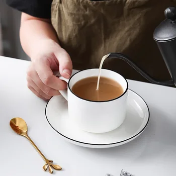

European Simple Ceramic Coffee Cup Set Creative Tea Cups And Saucer 6 Sets Office Living Room Tazas Para Cafe Home Garden BE50CU