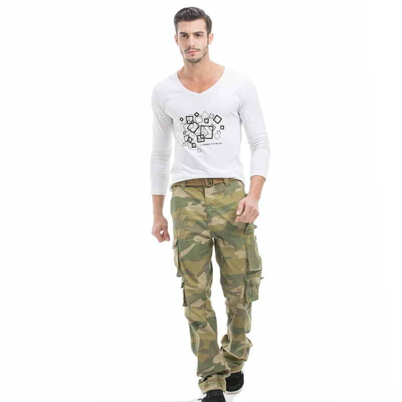 

Safari style men casual cargo pants cotton zipper loose overalls men's Multiple pockets Camouflage pants plus size 30-40