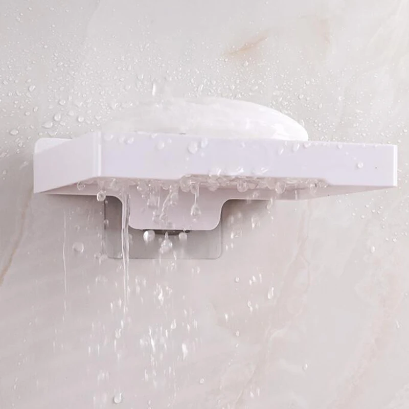 1Pc Useful Bathroom Soap Dish Storage Basket Box Plastic Drain Holder Strong Wall Hanging Soap Box Punch-free Suction Cup