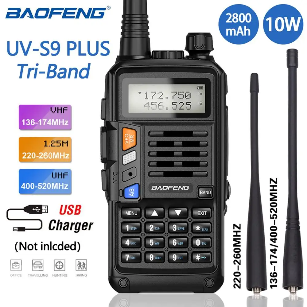 2021 Baofeng UV-S9 PLUS Tri-banda antena Dual Walkie Talkie VHF 136-174Mhz/220-260Mhz y UHF 400-520Mhz jamón transceptor de Radio UV5R