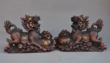 

Christmas Chinese Fengshui Bronze Wealth Treasure Dragon Kylin Unicorn chi-lin Statue Pair Halloween