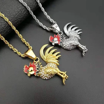 

Hip Hop Gold Color Stainless Steel CockS Rooster Pendants Necklace for Men Rapper Rock Jewelry Drop Shipping