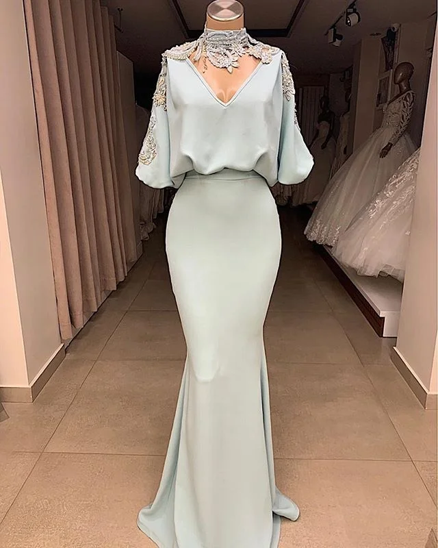 Vestido de fiesta,, на заказ, арабские женские платья для выпускного вечера с половинными рукавами, с высоким воротом, Вечерние платья Русалка