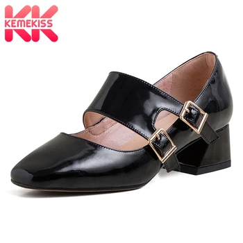 

KemeKiss Women Pumps Real Leather Casual Square Heels Shoes Women New Spring Metal Buckle Fashion Daily Footwear Size 33-40