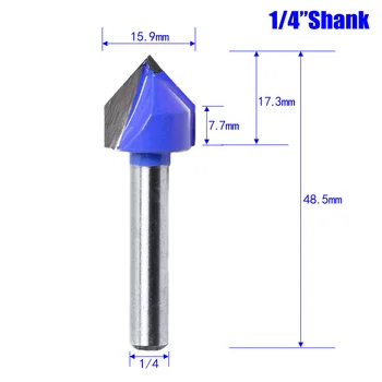 

1/4 Shank 90° V Groove Template Cutter Milling Router Bit Woodwork Blue + Silver