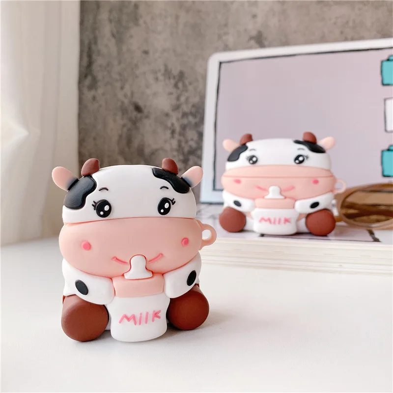 

For Airpods 1 2 Pro Case Milk bottle Cow Case For Airpods Case Soft Silicone Earphone Headphone Cover Funda Capa