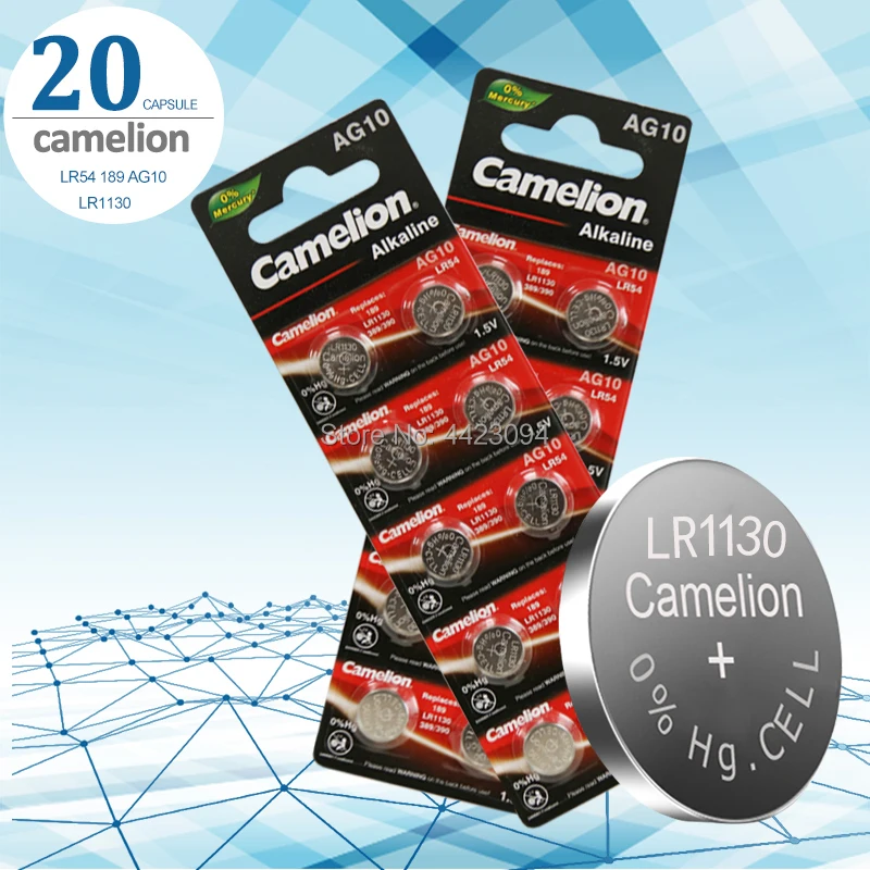 20 шт./лот AG10 389 LR54 SR54 SR1130W батарея Camelion 1 5 V LR1130 щелочные батарейки 189 кнопочные |