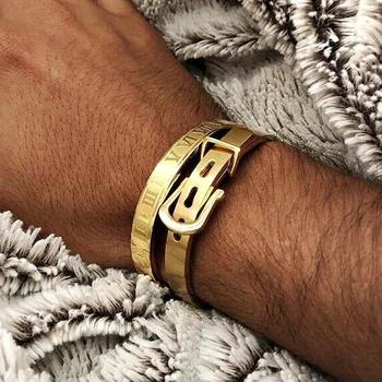 

Classic Stainless Steel Bangle Luxury Cuff Bracelets Men Fashion Titanium Steel Type C Twisted Roman Numeral Bangle For Men