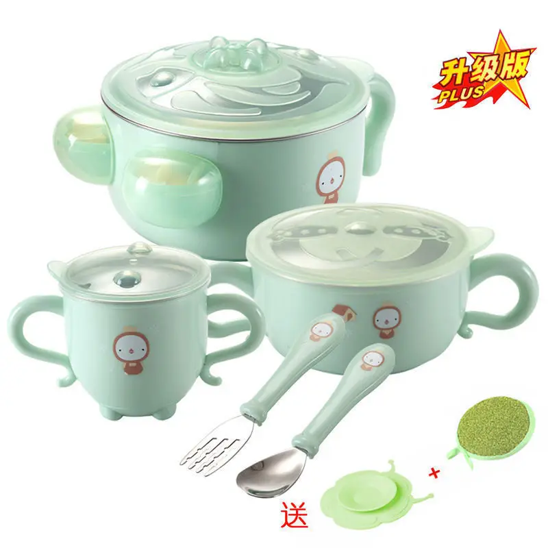 

Children Stainless Steel Insulation Bowl Set Baby Tableware Eating Bowl Shatter-resistant Heat Resistant Baby Fork Spoon Cute