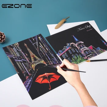 

EZONE Scratch Paper A4 4PCS/Set Magic Scratch Paper Children DIY Black Pages Graffiti Paper Children Educational Stationery New
