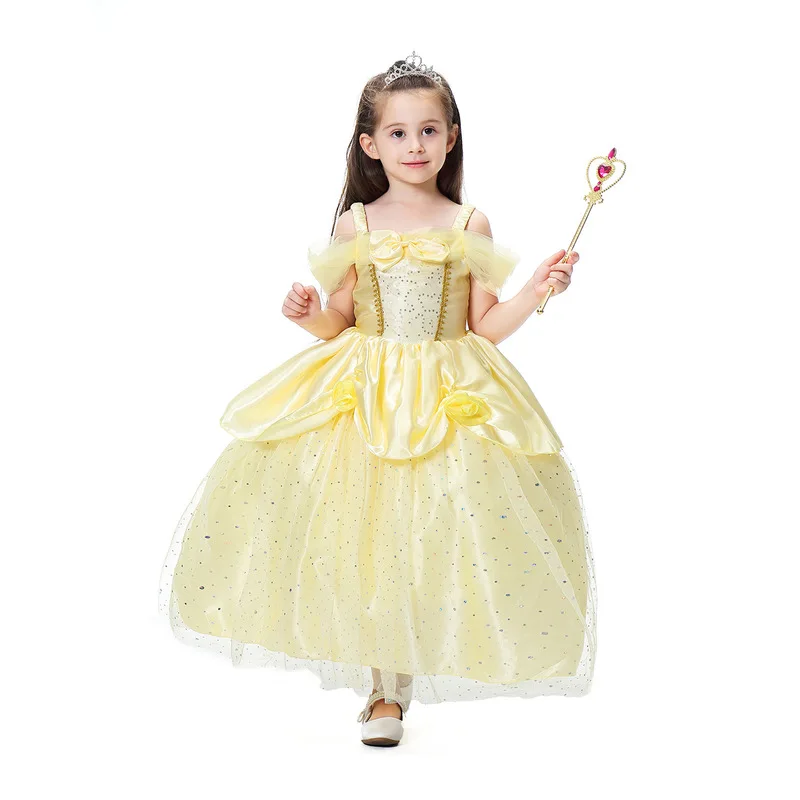 

Girl Belle Dress Summer Beauty Dance Dress Off Shoulder Beauty and The Beast Party Cosplay Costume Kids Wedding Fancy Dresses