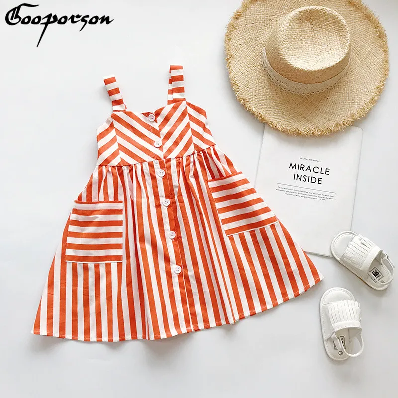 Gooporson Kids Dresses for Girls Summer Stripes Slip Dress Cute Little Clothing Baby Children Costume Korean Clothes | Детская одежда и