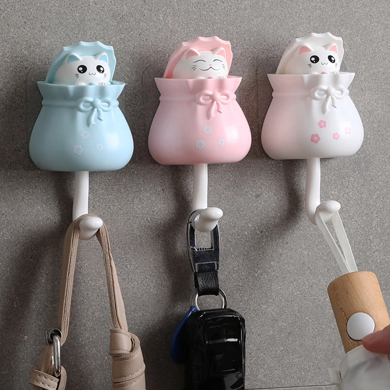 

ABS Hook Stickers Brushed Door Convenient Antirust Bathroom Kitchen cute cat hook storage Durable key holder wall