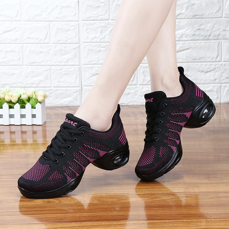 Square Dance Shoes Net Jazz Navy Female Adult Women Shoes Sports Soft Bottom Dance Shoes Woman Ventilation Sneakers