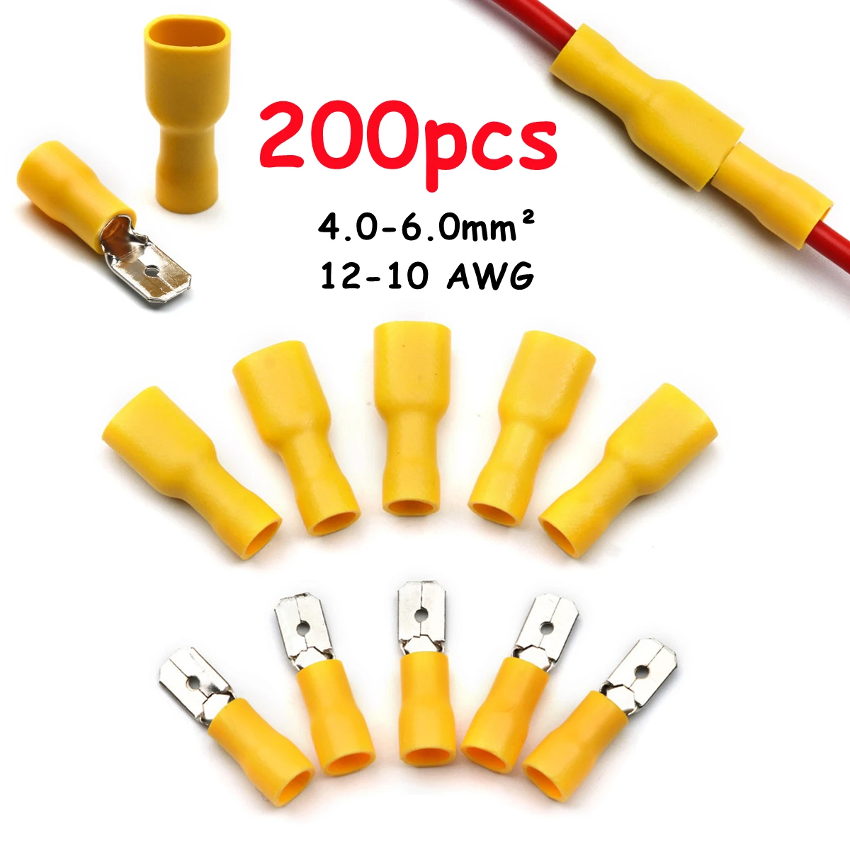 200/100PCS 12-10 AWG Female Male Cold Pressing Insulated Wire Cable Plug Electrical Crimp Spade Lug Terminals Connector | Обустройство