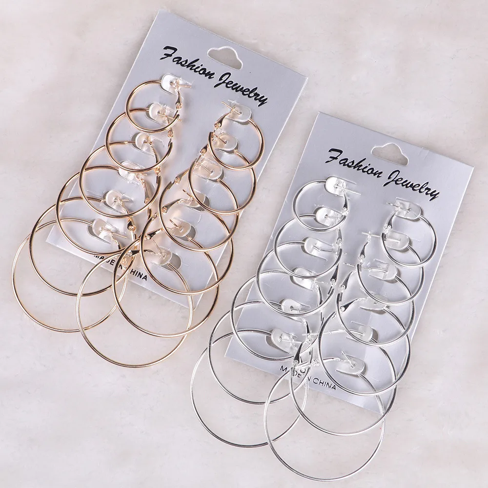 

2019 Popular Big Circle Set Fashion Hiphop Gold&Silver Color Earrings For Cool Girl Earrings Oorbellen Jewelry Dendientes