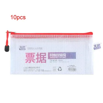 

TIANSE 10pcs/pack Thickened Translucent Grid Design Zipper File Bag Waterproof Durable Receipt Document File Bags TS613A