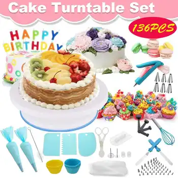 

136Pcs/Set Cake Decorating Kit Pastry Tube Fondant Tool Cake Turntable Set Kitchen Cake Dessert Baking Bakeware Pastry Supplies