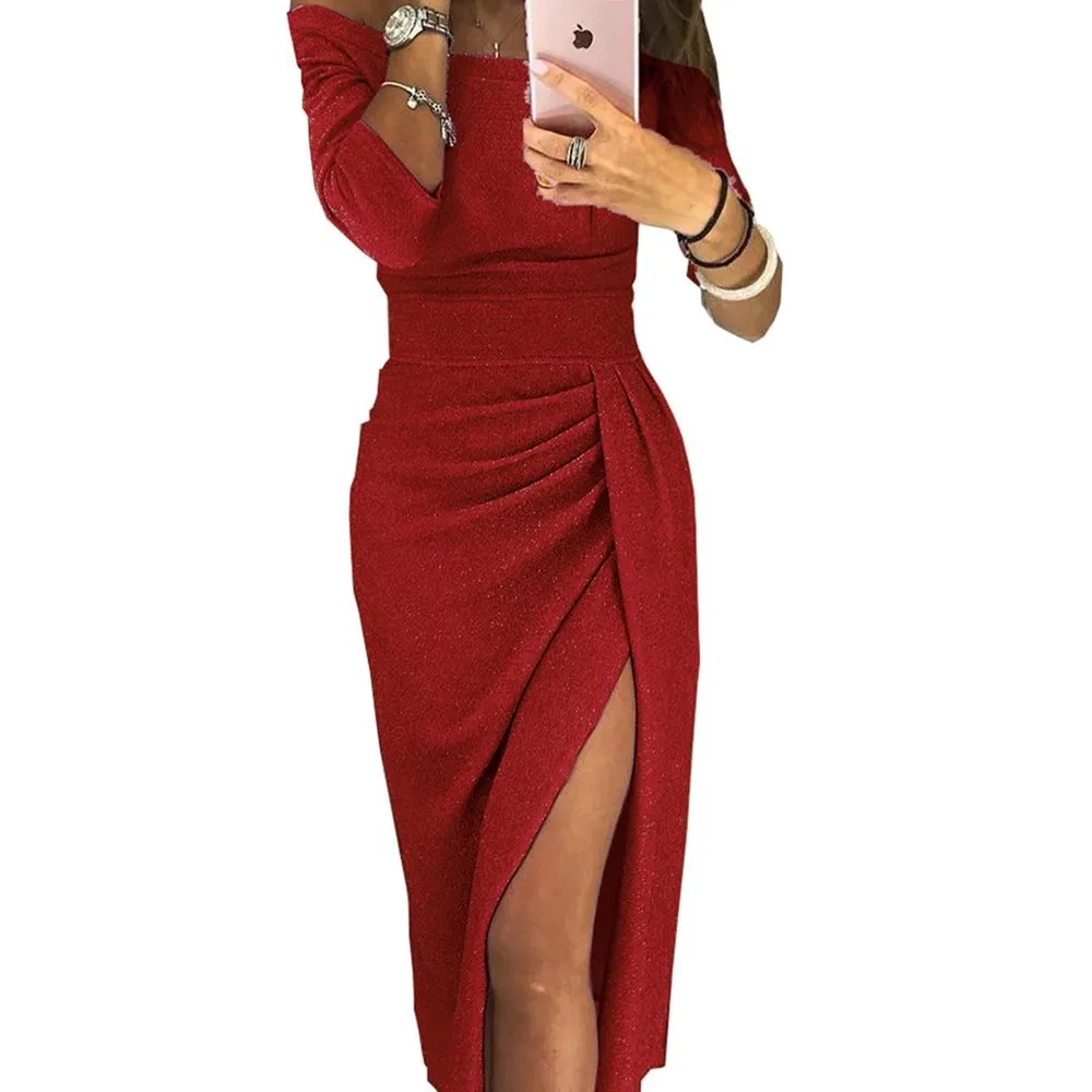 Kpop женское платье Femme Vestido с открытыми плечами Высокая Талия Bodycon пикантные однотонные платья для женщин; Большие размеры MK252