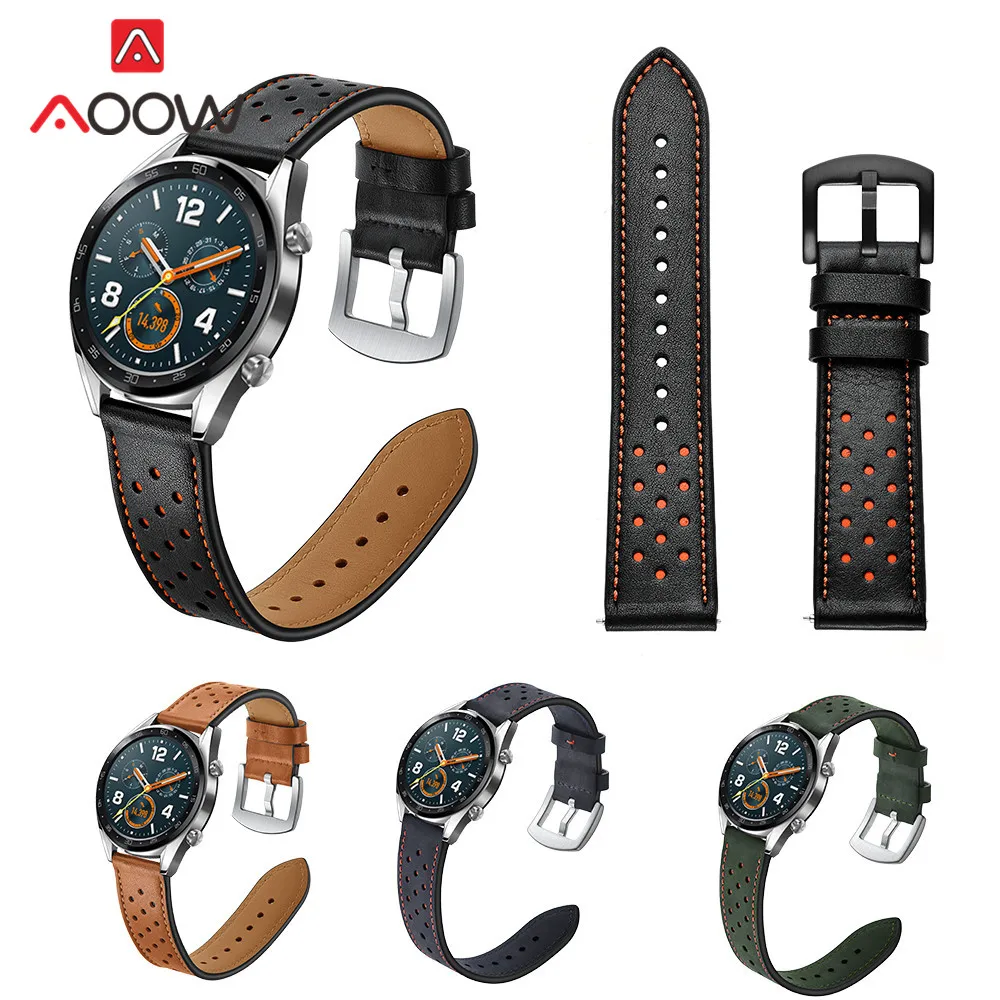 22 мм ремешок из натуральной кожи для huawei Watch GT 46 спортивный с отверстиями браслет