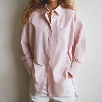 

2020 NEW women pink poplin loose shirt Hollow back casual fashion vintage female woman oversize blouse