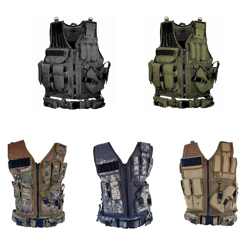 Открытый Для мужчин Военная Тактическая жилетка Пейнтбол Камуфляж MOLLE, охота жилет штурмовой съемки охотничья пластина с кобурой
