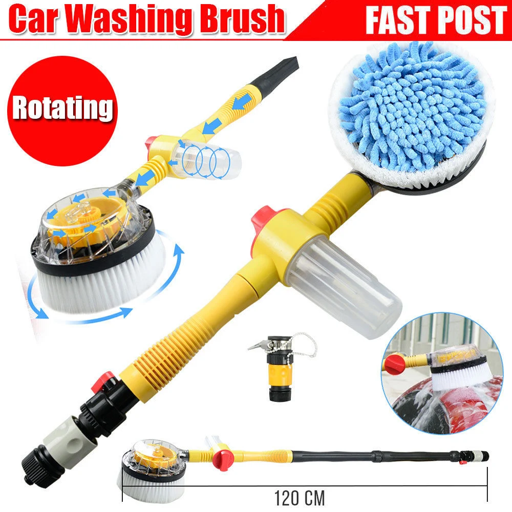 Water Fed Rotating Extending Self Cleaning Brush Car Washer Attach to