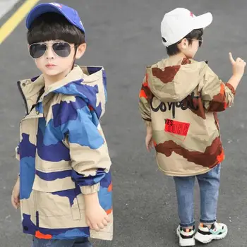 

New Korean version of children's jacket boy's autumn sweater in children's middle and long camouflage trench