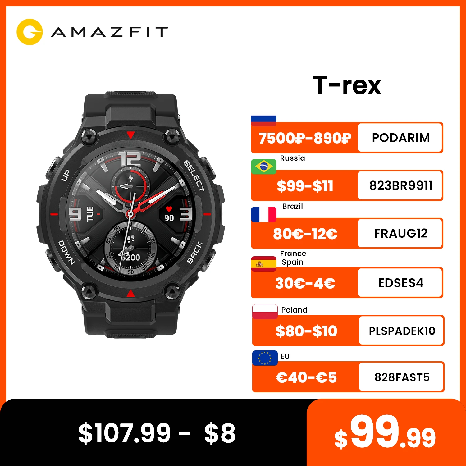 Oryginalny Amazfit T rex t-rex Smartwatch dla mężczyzn 5ATM sterowanie muzyka GPS inteligentny zegarek 20 dni żywotność baterii MIL-STD dla androida