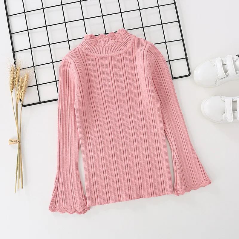 

2019 Autumn And Winter New Style Childrenswear Girls Solid Color High Collar Sweater Medium-small Children Core-Spun Yarn Woven