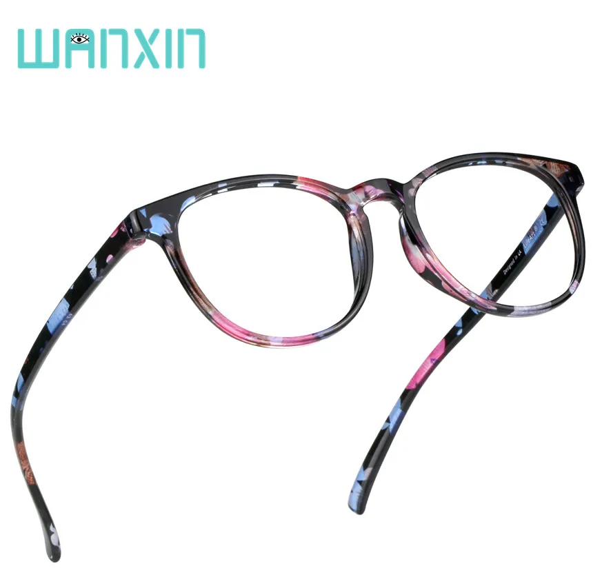 floral WANXIN синий круглая оправа, очки для чтения, овал, компьютерные очки для чтения, прозрачные линзы, защита здоровья - Цвет оправы: floral