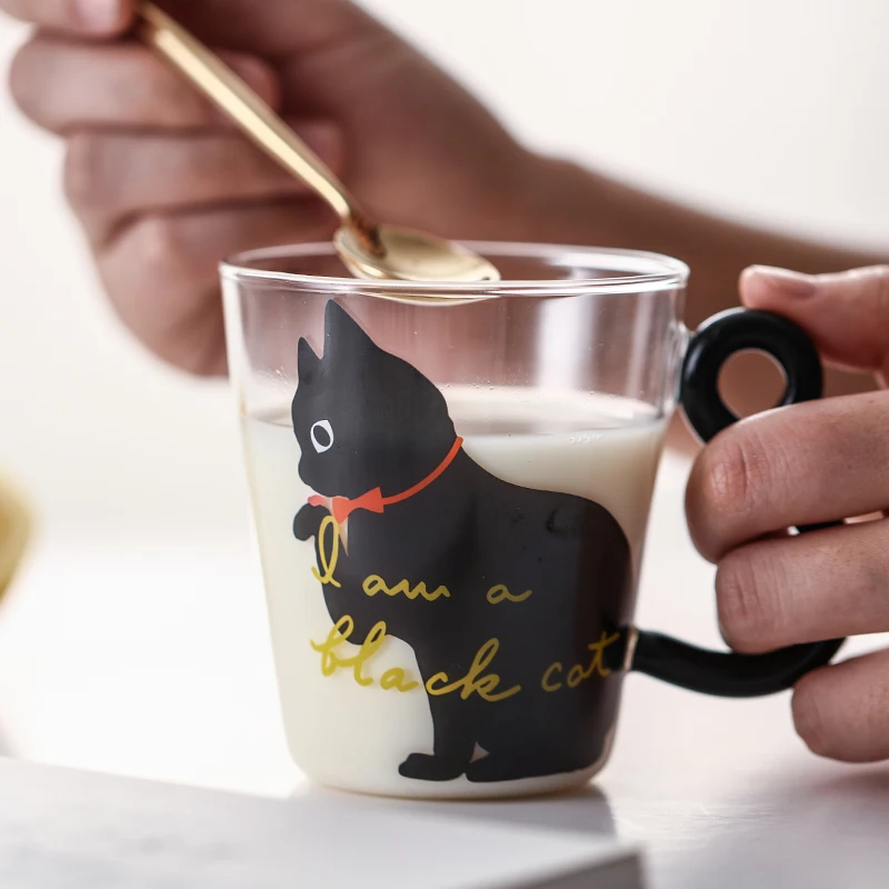 Милый Кот, молоко, кофейная кружка, стеклянная кружка, чашка для чая, чашка с мультяшным дизайном, для дома, офиса, чашка для фруктового сока