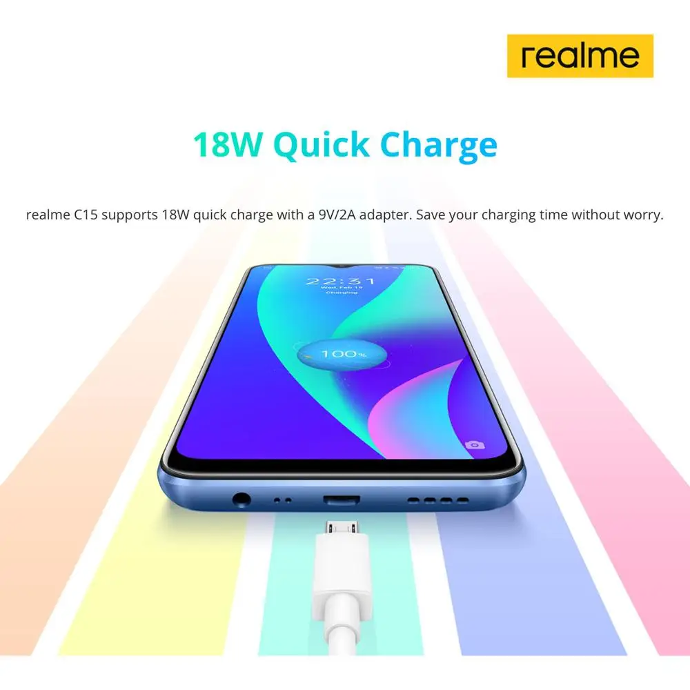 Realme C15 смартфон 4 ГБ ОЗУ 64 Гб ПЗУ 6000 мАч большой аккумулятор для мобильных