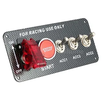 

12V Car Ignition Switch Engine Start Push Button 3 Toggle Racing Panel