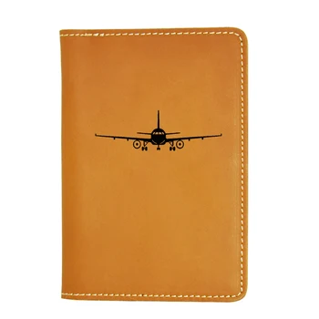 

Simple Small Airplane Engraved Leather Passport wallet Men and Women Simple Functional Holders Custom Name Travel Passport cover