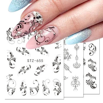 

1pcs Nail Sticker Flower Flakes Water Transfer Decals Retro Black Hollow Tattoo Wraps Nail Art Decoration Manicure JISTZ609-658