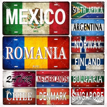 맞춤형 컨트리 플레이트 포스터, 자동차 차고 홈 장식 플라크, 빈티지 아트 페인팅, 금속 주석 사인, 도시 로고 패턴