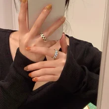 

New Drop Oil Cube Checkered Geometry Oval Gold Color Metal Enamel Rings For Women Girls Jewelry Gifts