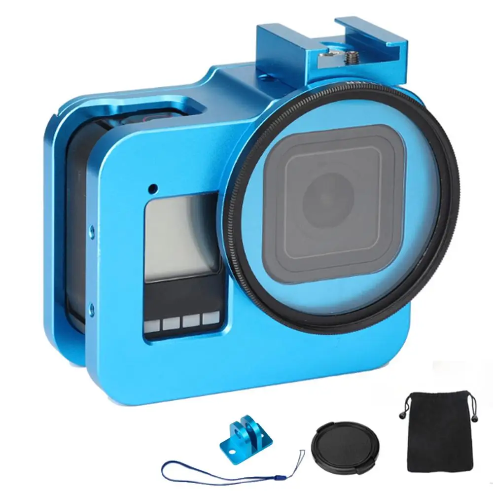 JINSERTA алюминиевый сплав защитный чехол для GoPro Hero 8 черная металлическая рамка клетка+ УФ фильтр объектива для Go Pro 8 аксессуары для камеры - Цвет: Blue